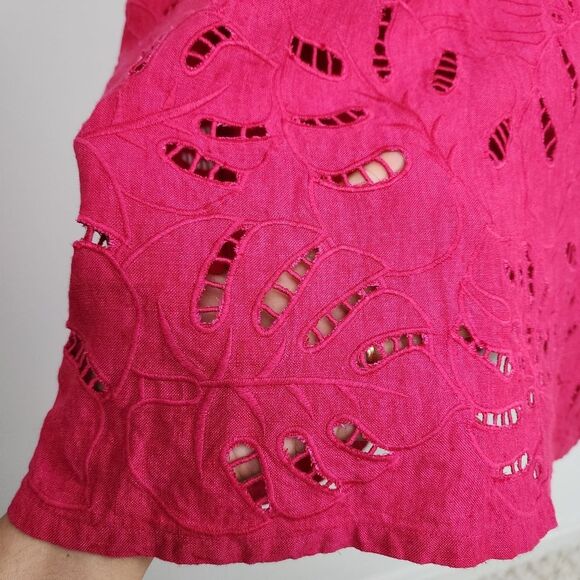 Chico's Pink Linen Midi Dress Embroidered Tassels Pockets Coastal Boho Sz 4-6 S - Picture 5 of 15